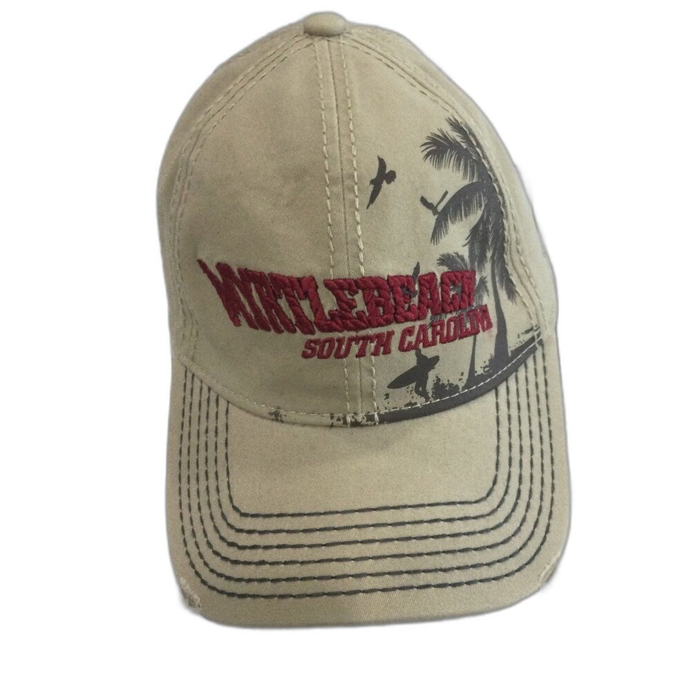Strand Headwear Cap Hat Unisex Tan Myrtle Beach SC Embroidered Distressed
